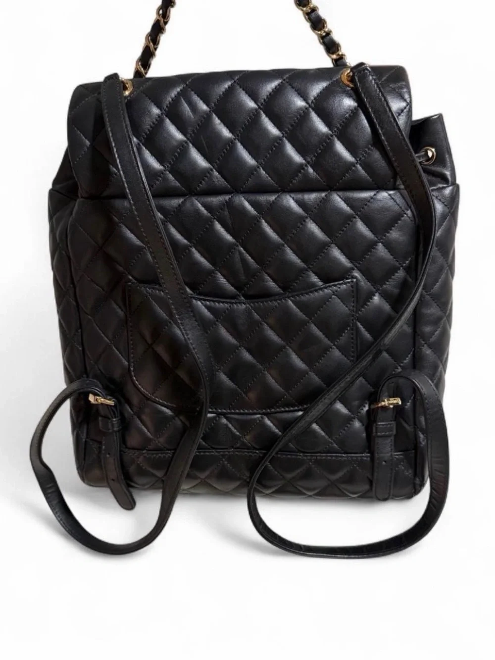 Classic Quilted Black Leather Backpack with Gold Hardware